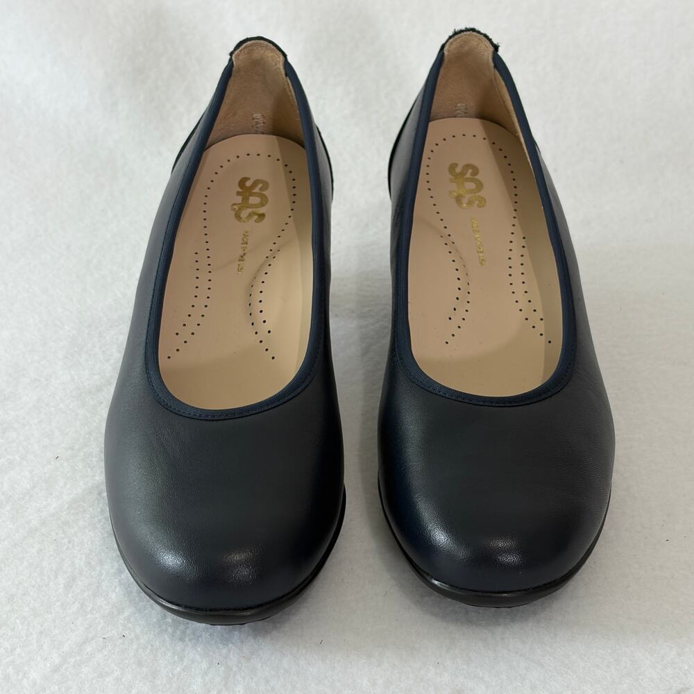 SAS Dress Shoes Womens 7.5 Dark Blue Block Low Heel Round Toe Cushioned Comfort - Picture 6 of 13